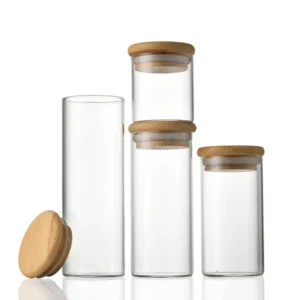 Borosilicate Glass Cylinder Jar With Bamboo Lid