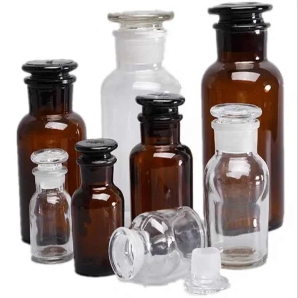 Amber Clear Color Chemical Glass Reagent Apothecary Bottle With Glass Stopper or Cork - Image 2
