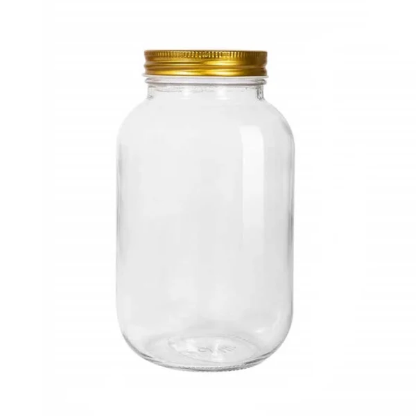 Wide Mouth Quart Glass Mason Jars With Hermetic Gold Metal Band Lid - Image 2