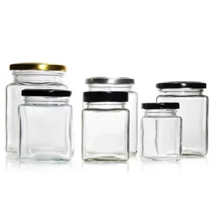 Square Airtight Glass Jam Jars with Twist-off Metal Lids