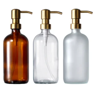 16oz 8oz Liquid Soap Dispenser Boston Round Glass Bottle With Gold 304 Stainless Steel Pump
