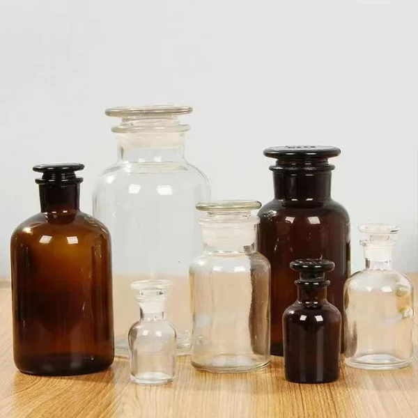 Amber Clear Color Chemical Glass Reagent Apothecary Bottle With Glass Stopper or Cork