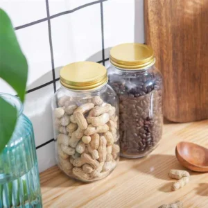 Wide Mouth Quart Glass Mason Jars With Hermetic Gold Metal Band Lid