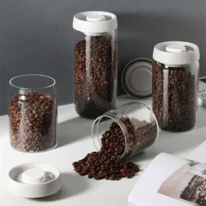 Airtight Clear Glass Coffee Tea Container Coffee Bean Storage Jar With Sealed Lid