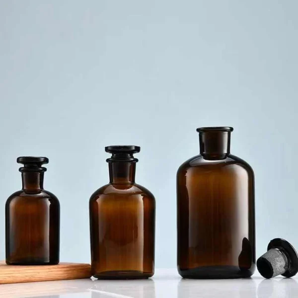 Amber Clear Color Chemical Glass Reagent Apothecary Bottle With Glass Stopper or Cork - Image 4