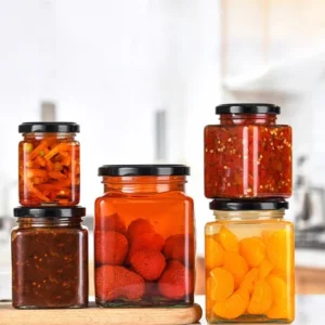 Square Airtight Glass Jam Jars with Twist-off Metal Lids