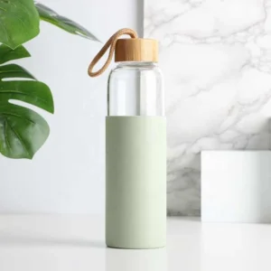 Water Bottle With Silicone Sleeve and Bamboo Lid