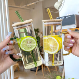Glass Water Bottle Square Coffee Cup Juice Milk Cup with Lid and Straw 9 微信图片 2025 06 27 141707 565