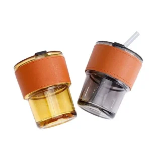 12 oz borosilicate glass with lid and straw