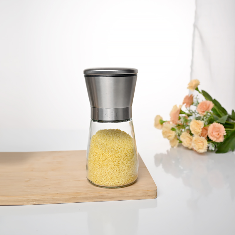 Wholesale 180ml adjustable stainless steel glass salt grinder 2 Wholesale 180ml adjustable stainless steel glass salt grinder - Image 2