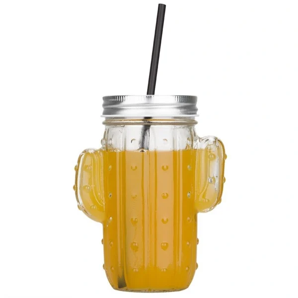 Cactus Shaped Glass Drinking Cup with Lid - Image 2