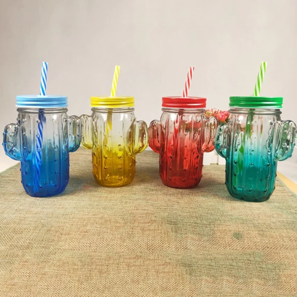 Cactus Shaped Glass Drinking Cup with Lid - Image 8