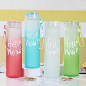 Wide Mouth Drinking Borosilicate Glass Water Bottle with Lid 11 3 18