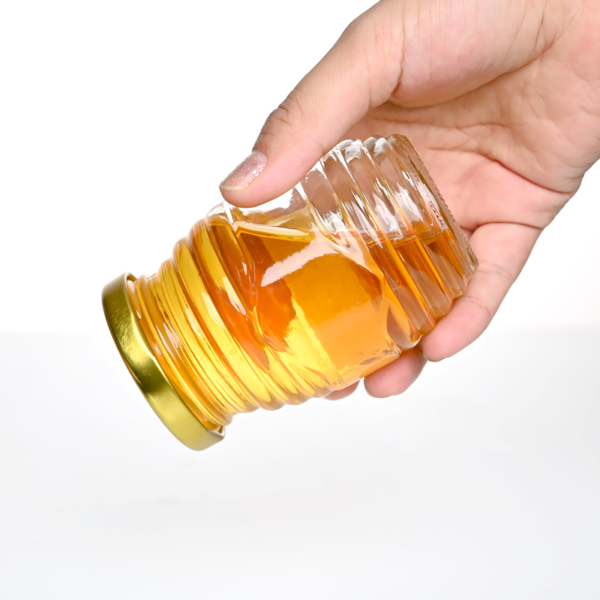 Round Shaped Glass Honey Jar with Tinplate Lid - Image 3