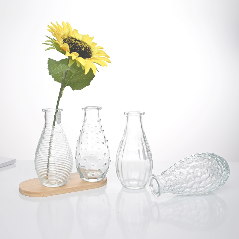 Embossed Mini Flower Glass Bud Vases 3 Embossed Mini Flower Glass Bud Vases - Image 3