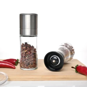 Stainless Steel Top Pepper Grinder Glass Bottle