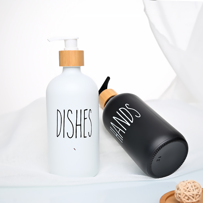 Empty Hand Wash Liquid Soap Bottles With Bamboo Pump 2 Empty Hand Wash Liquid Soap Bottles With Bamboo Pump - Image 2