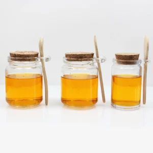 Glass Honey Jar with Wooden Cork and Wooden Spoon