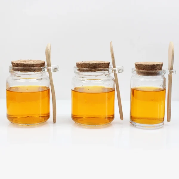 Glass Honey Jar with Wooden Cork and Wooden Spoon