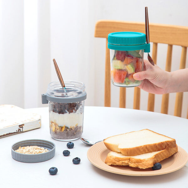 450ml Breakfast Glass Cup Portable Oatmeal Container - Image 5