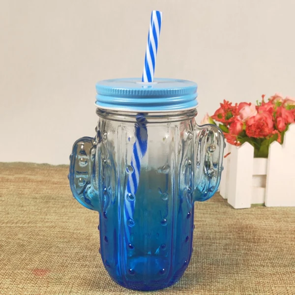 Cactus Shaped Glass Drinking Cup with Lid - Image 3