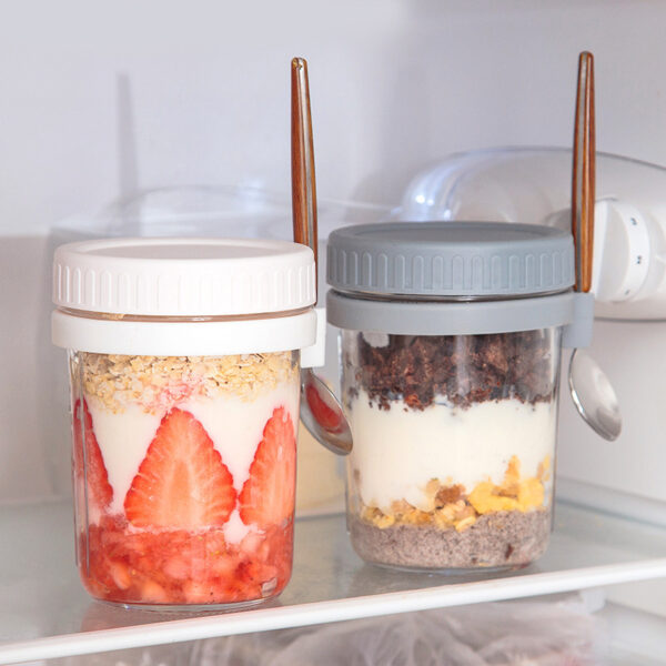 450ml Breakfast Glass Cup Portable Oatmeal Container - Image 3