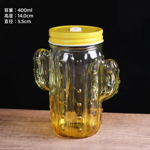 Cactus Shaped Glass Drinking Cup with Lid - Image 4