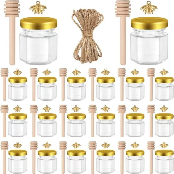50ML Hexagon Glass Favor Jars with Wooden Dipper