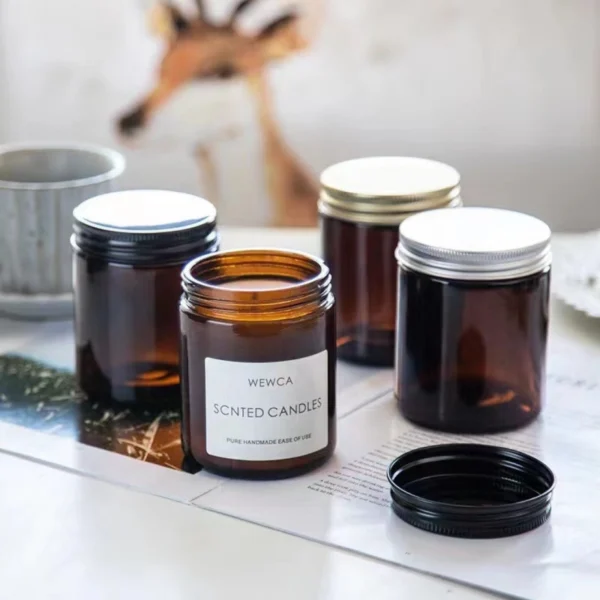 120ml 250ml Amber Glass Jar For Candle With Metal Lid | Hua Jing
