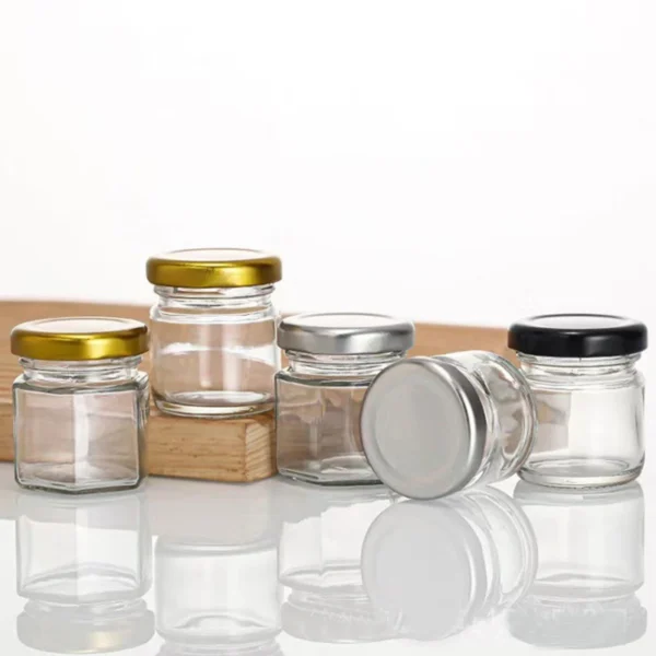 50ML Hexagon Glass Favor Jars with Wooden Dipper - Image 2