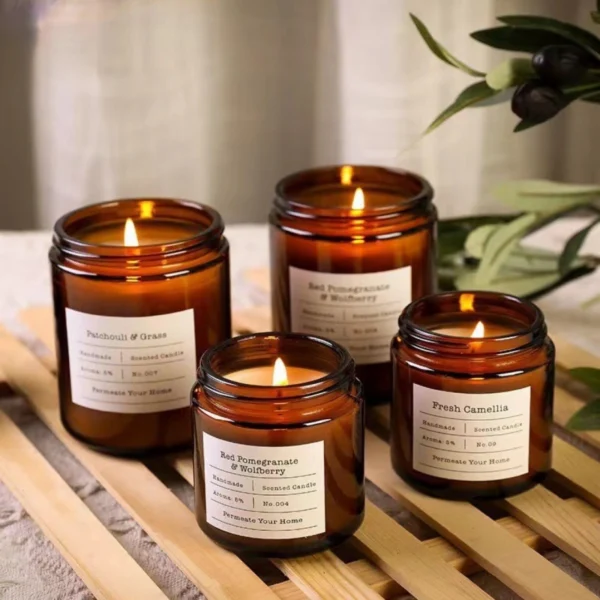 120ml 250ml Amber Glass Jar For Candle With Metal Lid | Hua Jing