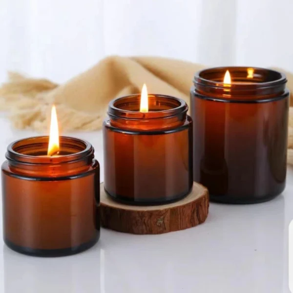 120ml 250ml Amber Glass Jar For Candle With Metal Lid | Hua Jing