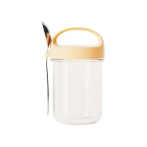 New Style Simple Oatmeal 410ml Glass Cup with Spoon