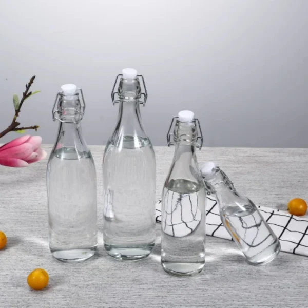750ml clear glass bottle for beverage with swing top cap - Image 3