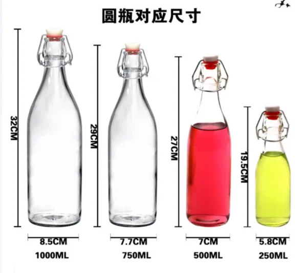 750ml clear glass bottle for beverage with swing top cap - Image 4