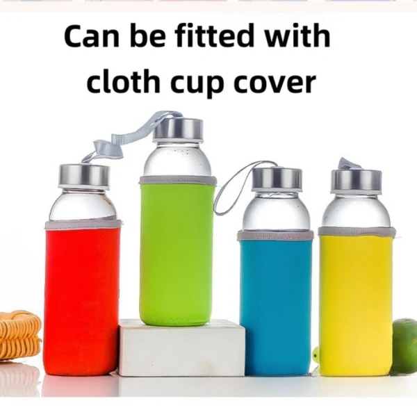 Clear Glass Water Bottle with Stainless Steel Lid - Image 2