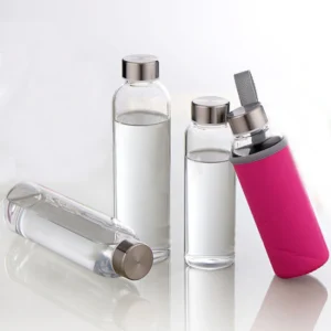 Clear Glass Water Bottle with Stainless Steel Lid