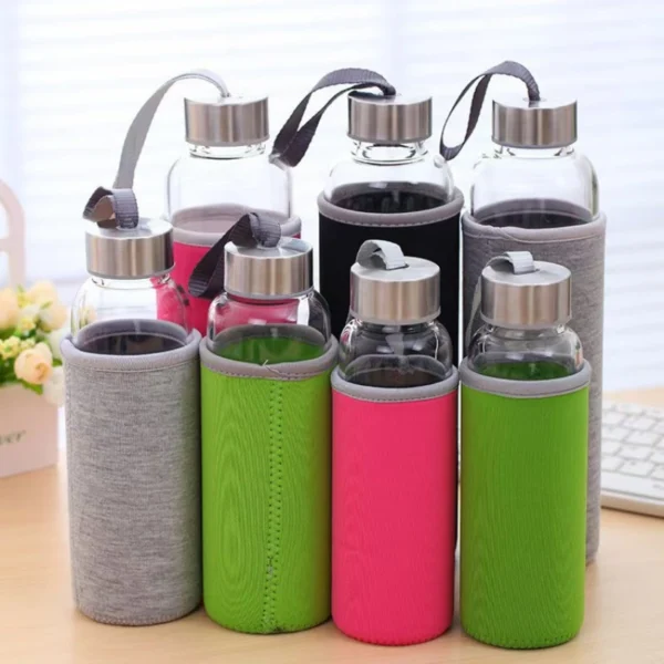 Clear Glass Water Bottle with Stainless Steel Lid - Image 3