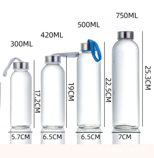 Clear Glass Water Bottle with Stainless Steel Lid - Image 4