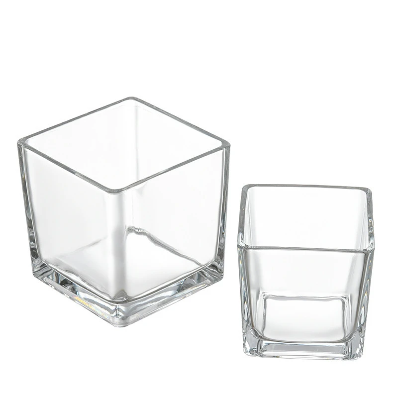 Square Heavy Glass Candle Jars Flower Glass Vase 2 Square Heavy Glass Candle Jars Flower Glass Vase - Image 2