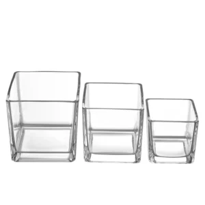 Square Heavy Glass Candle Jars Flower Glass Vase