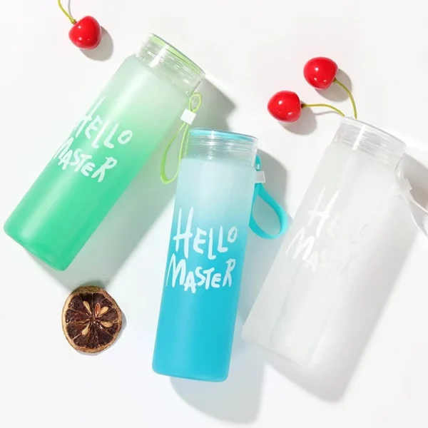 Wide Mouth Drinking Borosilicate Glass Water Bottle with Lid