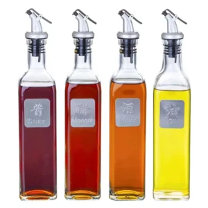 Square glass oil bottle for kitchen condiments