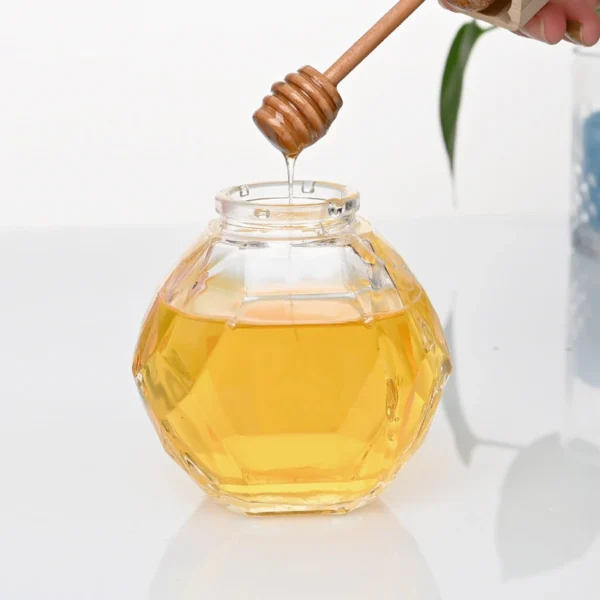 Wide Mouth 500ml Hexagonal Honey Jar Glass with Sealed Lid - Image 2