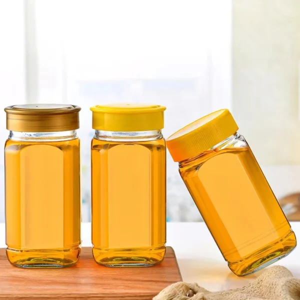 380ml 730ml Honey Pot square Glass Jars With Yellow Plastic Cap - Image 2