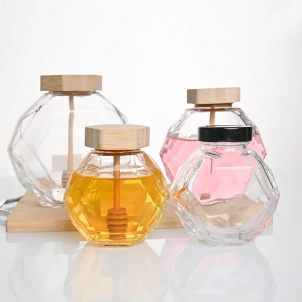 Wide Mouth 500ml Hexagonal Honey Jar Glass with Sealed Lid - Image 3