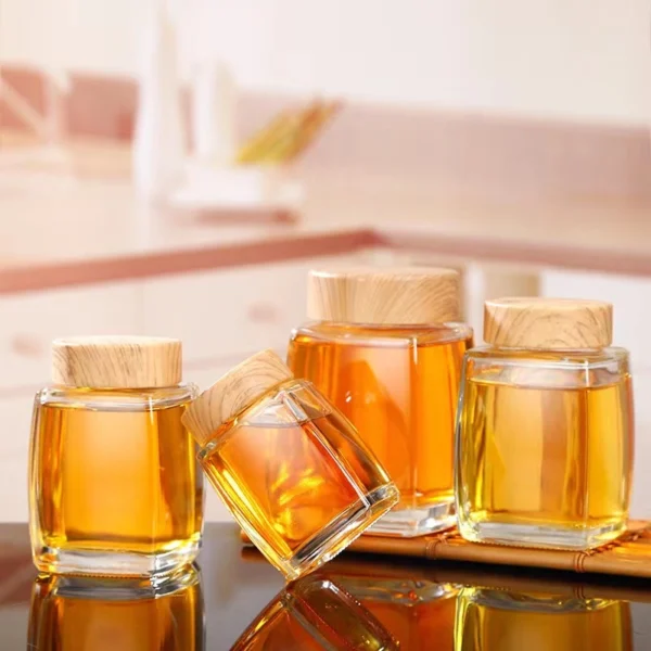 Multi-capacity airtight square transparent glass honey jar with screw cap - Image 4