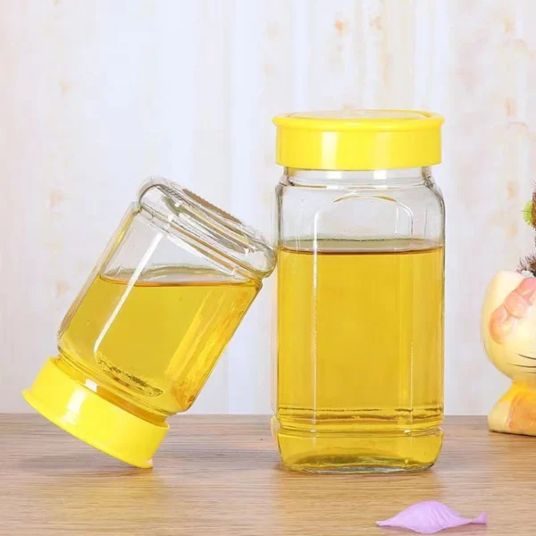 380ml 730ml Honey Pot square Glass Jars With Yellow Plastic Cap - Image 4