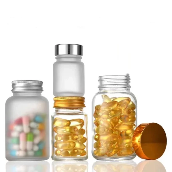 Clear glass medicine bottle with lid - Image 3