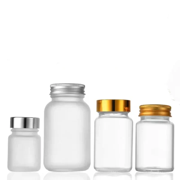Clear glass medicine bottle with lid
